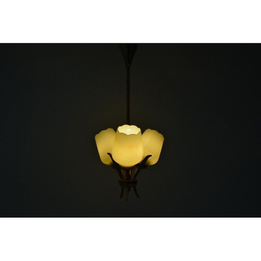 Lustre vintage en verre et laiton, Tchécoslovaquie 1960