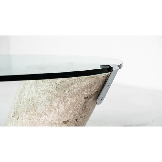 Image 1 of Table basse vintage modèle K1000 en travertin et verre pour Team Form