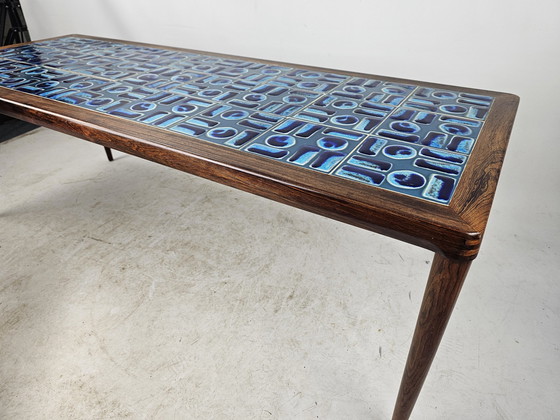 Image 1 of Table basse Pallisandre et céramique bleue Design danois