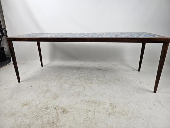 Image 1 of Table basse Pallisandre et céramique bleue Design danois