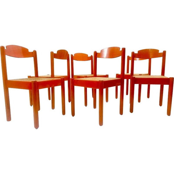Image 1 of Ensemble de 6 chaises mid Century en bois d'oranger, Italie années 1960
