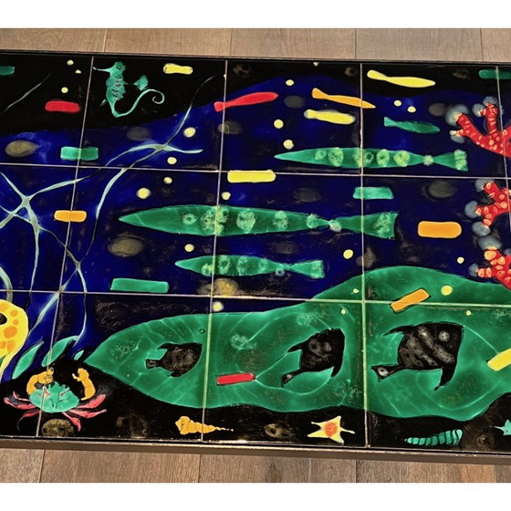 Image 1 of Table basse vintage en métal laqué noir et céramique, 1950