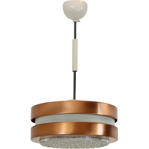 Lampe suspendue en verre et cuivre du Mid Century, Allemagne 1970