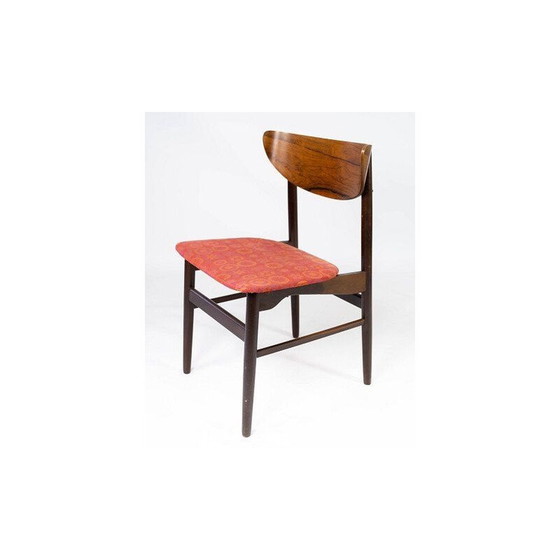 Image 1 of 4 chaises de salle à manger vintage en bois de rose et tapissées de tissu rouge, Danemark, années 1960
