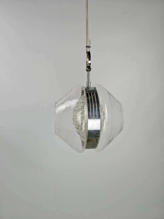 Image 1 of Lampe pendante Italie verre et chrome 60s