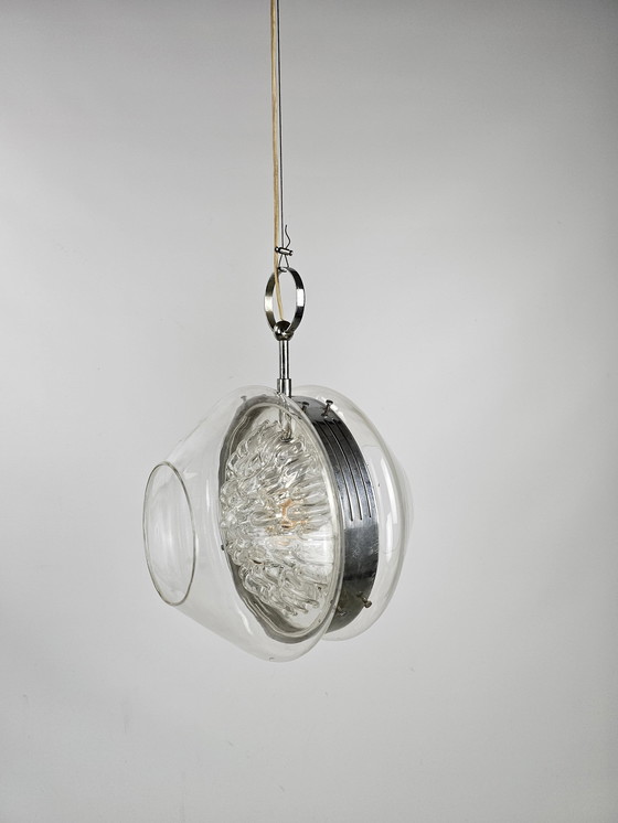 Image 1 of Lampe pendante Italie verre et chrome 60s