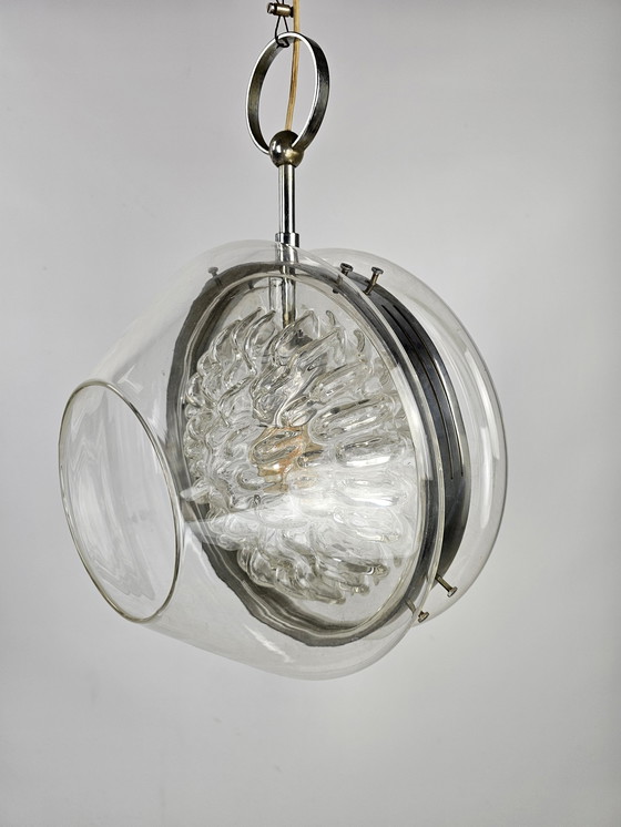 Image 1 of Lampe pendante Italie verre et chrome 60s