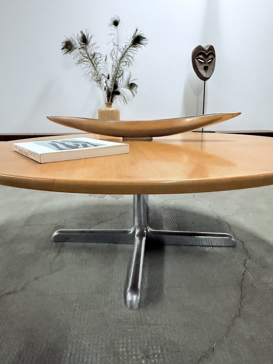 Image 1 of Table basse en bois chromé ronde 120Cm de diamètre, Allemagne années 1960