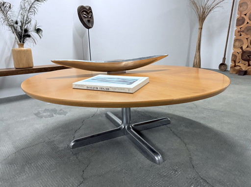 Table basse en bois chromé ronde 120Cm de diamètre, Allemagne années 1960