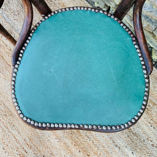 Paire de chaises Thonet n 28 heart vintage en simili cuir vert