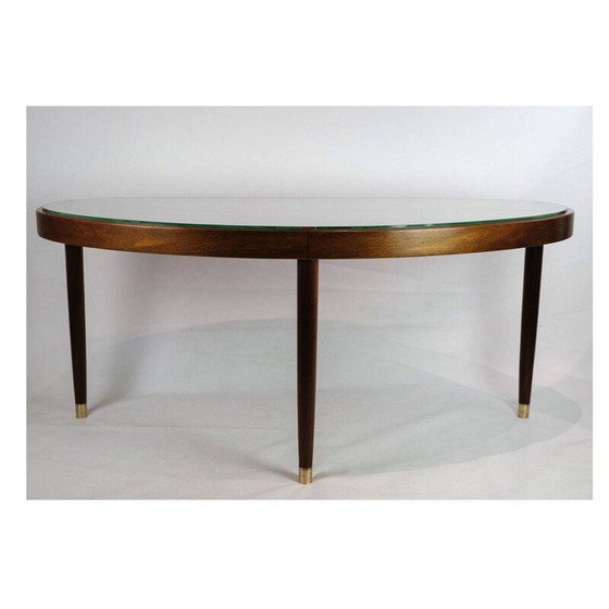 Image 1 of Table basse vintage en noyer avec plateau en verre, Danemark 1940