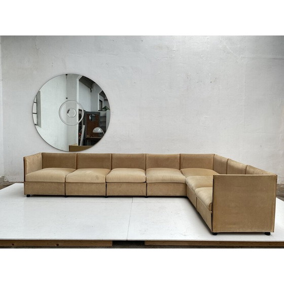 Image 1 of Canapé modulaire "Landeau" en velours et cuir par Mario Bellini pour Cassina, Italie 1970