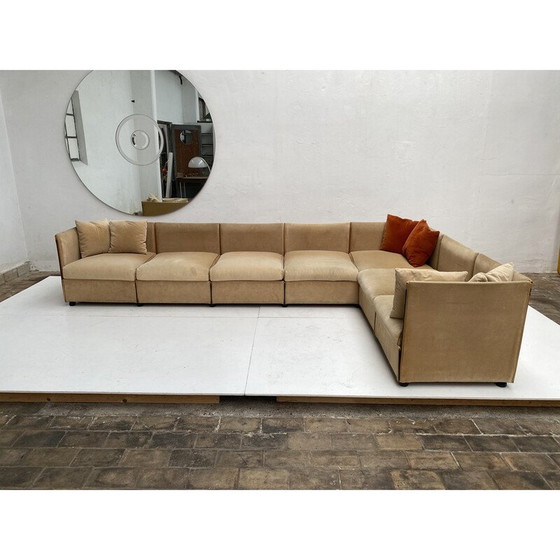 Image 1 of Canapé modulaire "Landeau" en velours et cuir par Mario Bellini pour Cassina, Italie 1970