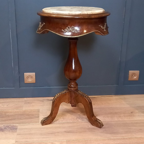 Image 1 of Table de lampe française avec plateau en marbre