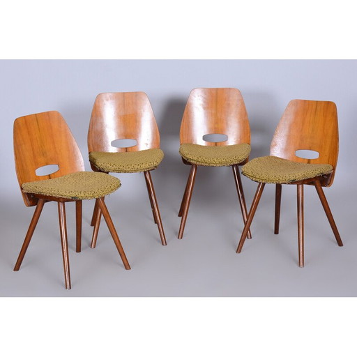 Ensemble de 4 chaises vintage en noyer par Frantisek Jirak pour Tatra Nabytok, Tchécoslovaquie, années 1950