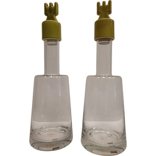 Paire de carafes en verre vintage avec bouchon en céramique pour Roche Bobois, France