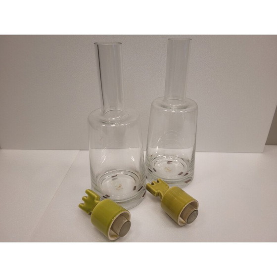 Image 1 of Paire de carafes en verre vintage avec bouchon en céramique pour Roche Bobois, France