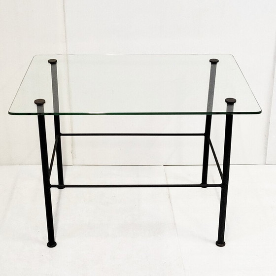 Image 1 of Table d'appoint vintage en verre et métal laqué noir, 1950