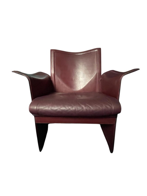 Image 1 of 2x Tito Angoli For Matteo Grassi '80S Leather Armchairs Korium