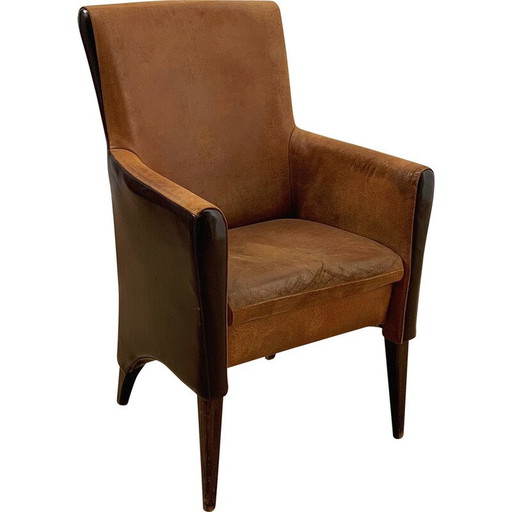 Fauteuil vintage en bois et velours
