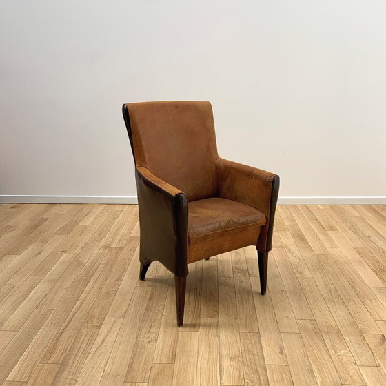 Image 1 of Fauteuil vintage en bois et velours