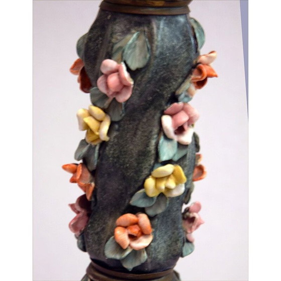 Image 1 of Lampadaire vintage en céramique avec petites roses, Italie 1950