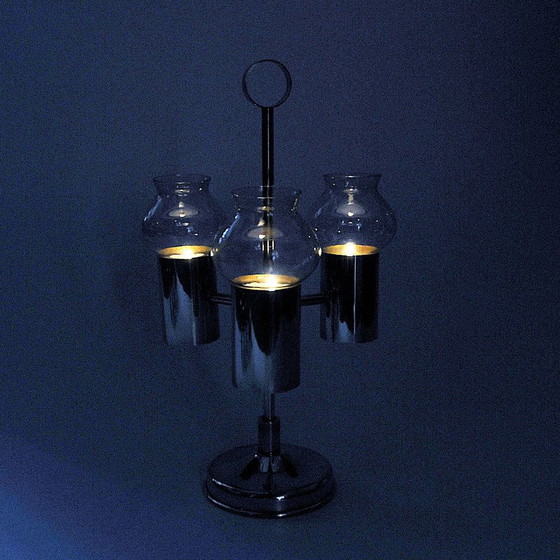Image 1 of Chandelier norvégien vintage en laiton à trois bras par Odel Messing, années 1960