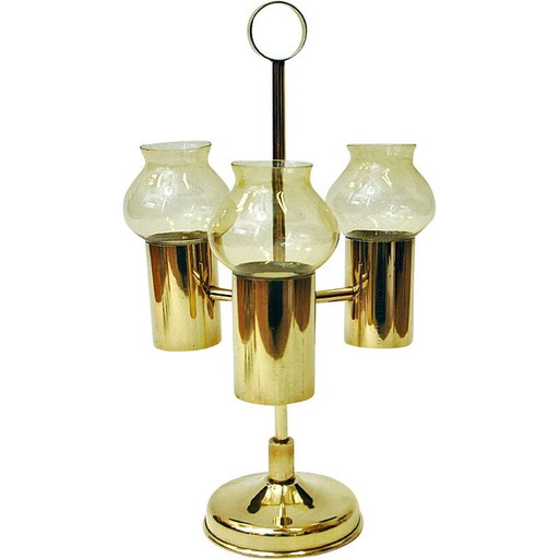 Chandelier norvégien vintage en laiton à trois bras par Odel Messing, années 1960