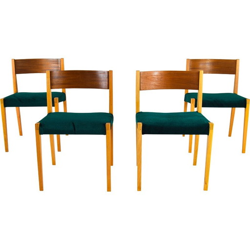 Ensemble de 4 chaises vintage en teck et hêtre, 1960