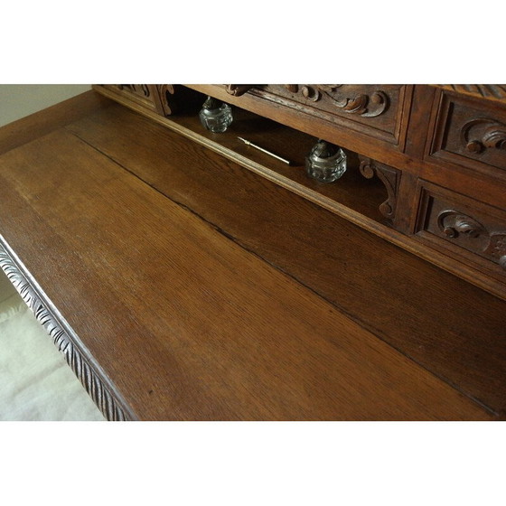 Image 1 of Bureau vintage néo-Renaissance avec caisse et gradin en chêne