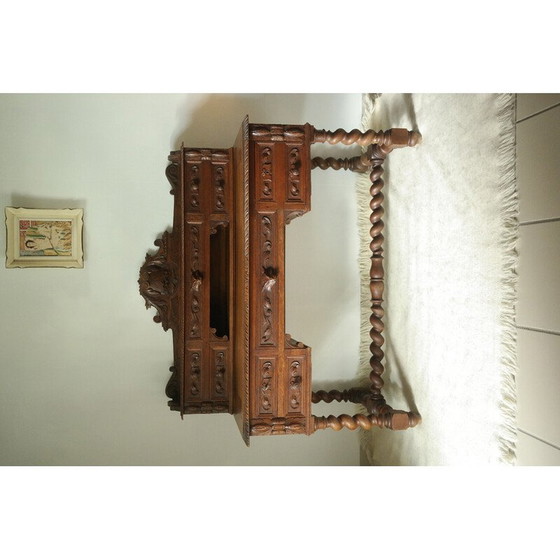 Image 1 of Bureau vintage néo-Renaissance avec caisse et gradin en chêne