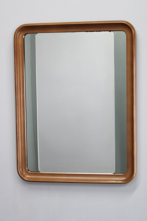 Miroir rectangulaire italien des années 1970 dans un cadre en bois