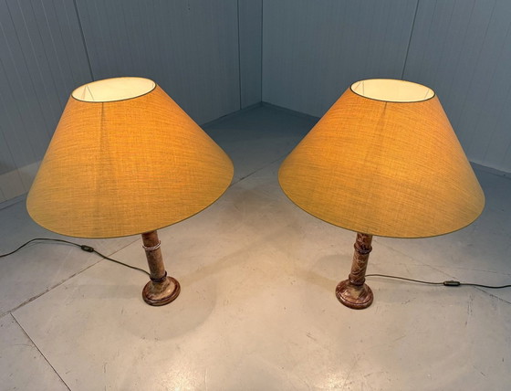Image 1 of Ensemble de 2 grandes lampes de table en marbre 1970's