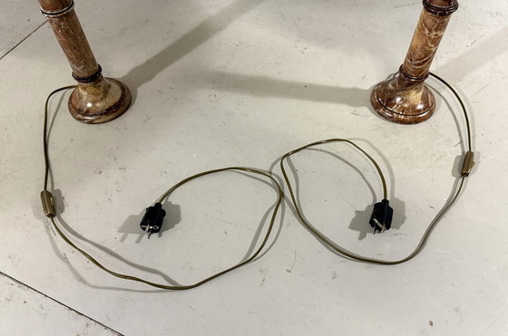 Image 1 of Ensemble de 2 grandes lampes de table en marbre 1970's