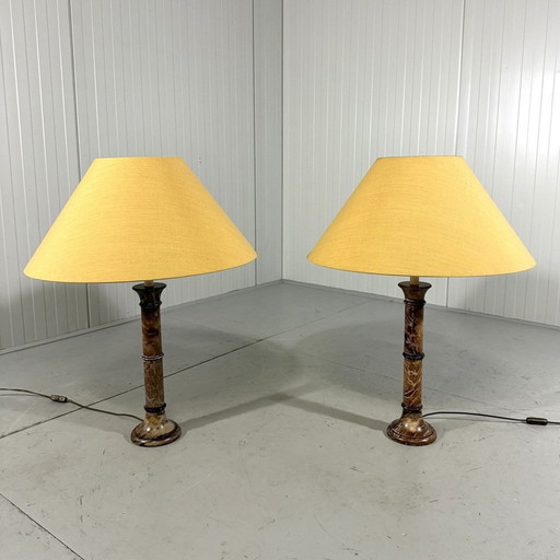 Ensemble de 2 grandes lampes de table en marbre 1970's