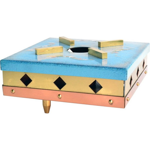 Bougeoir vintage en laiton émaillé et acier, Allemagne 1960