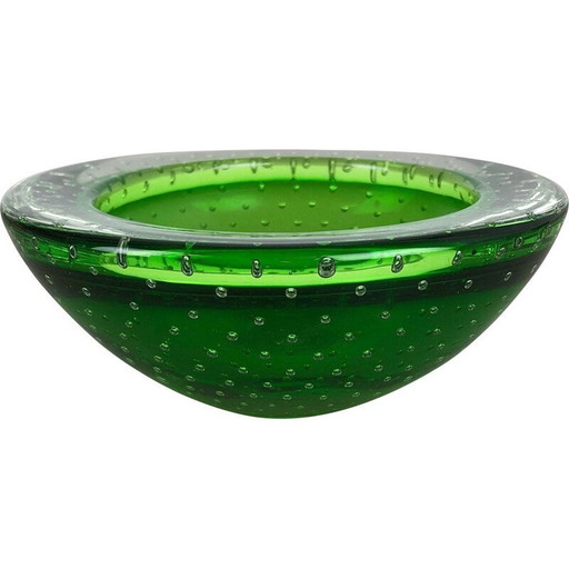 Cendrier vintage en verre Bullicante vert de Murano, Italie 1970