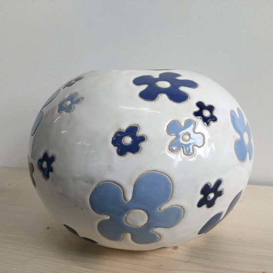 Image 1 of Unique Vintage 1970s Handmade Inlay Vase/Floral Pot