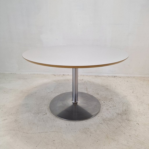 Table de salle à manger ronde en bois plaqué blanc par Pierre Paulin pour Artifort, 1960