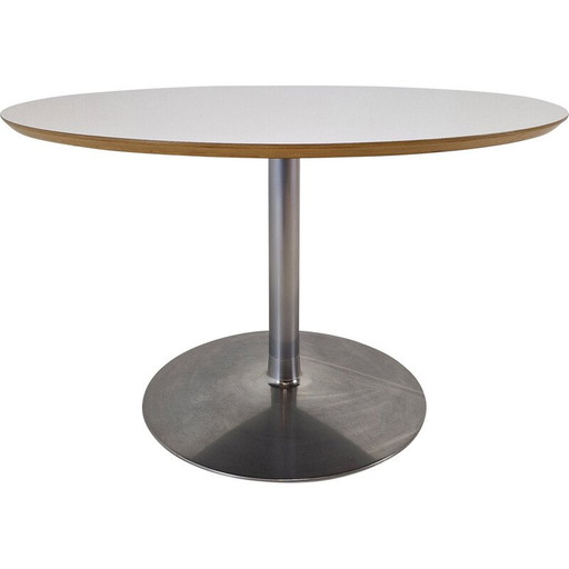 Table de salle à manger ronde en bois plaqué blanc par Pierre Paulin pour Artifort, 1960