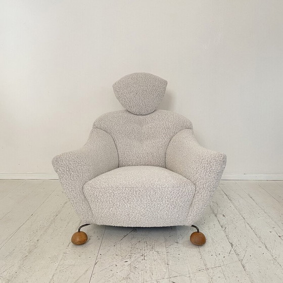 Image 1 of Fauteuil vintage en tissu bouclé blanc, Italie 1981