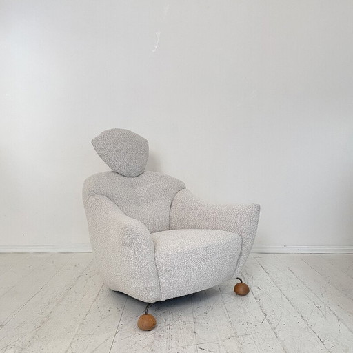 Fauteuil vintage en tissu bouclé blanc, Italie 1981