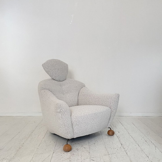 Image 1 of Fauteuil vintage en tissu bouclé blanc, Italie 1981