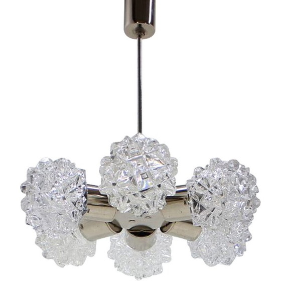 Image 1 of Lustre vintage en métal et verre par Kamenický Šenov, Tchécoslovaquie 1960