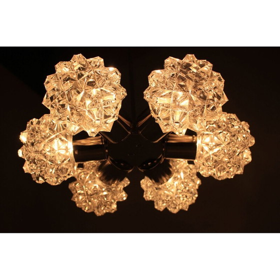 Image 1 of Lustre vintage en métal et verre par Kamenický Šenov, Tchécoslovaquie 1960