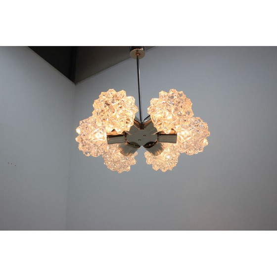 Image 1 of Lustre vintage en métal et verre par Kamenický Šenov, Tchécoslovaquie 1960