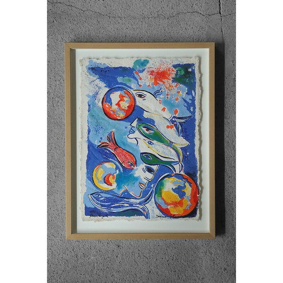 Image 1 of Lithographie couleur vintage avec poissons et visages par Dagmar Glemme