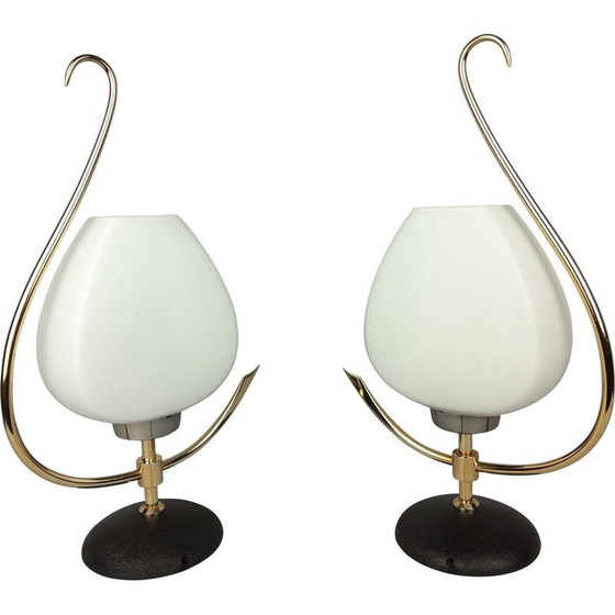 Image 1 of Paire de lampes vintage en opaline et laiton, 1960