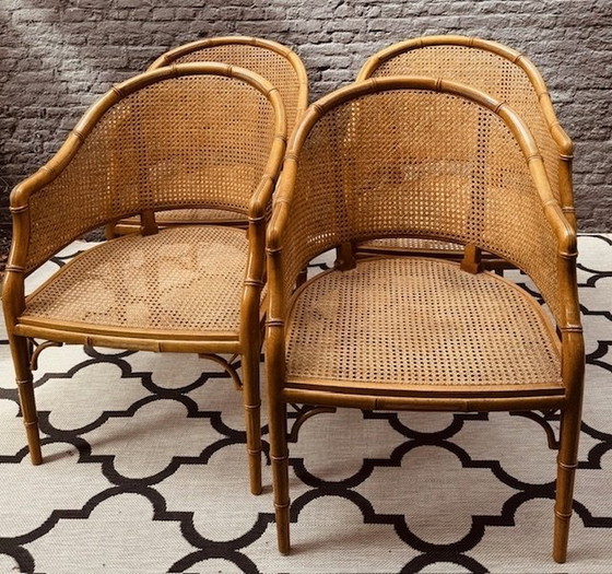 Image 1 of 4x Giorgetti Chaises de salle à manger en faux bambou avec sangles