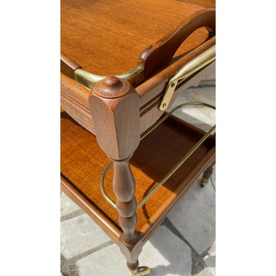 Image 1 of Serveur et plateau vintage en bois et laiton